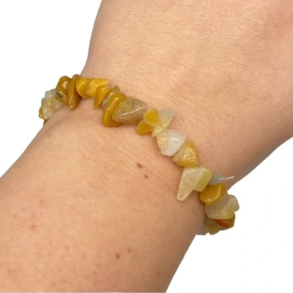Yellow Aventurine Gemstone Chips Beaded Stretch Bracelet Natural Stone Chips - Picture 3 of 3